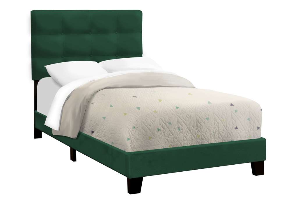 Monarch Specialties - Bed, Twin Size, Upholstered, Bedroom, Frame Only, Youth, Teen, Juvenile, Green Velvet, Transitional - I 5917T veiw 1