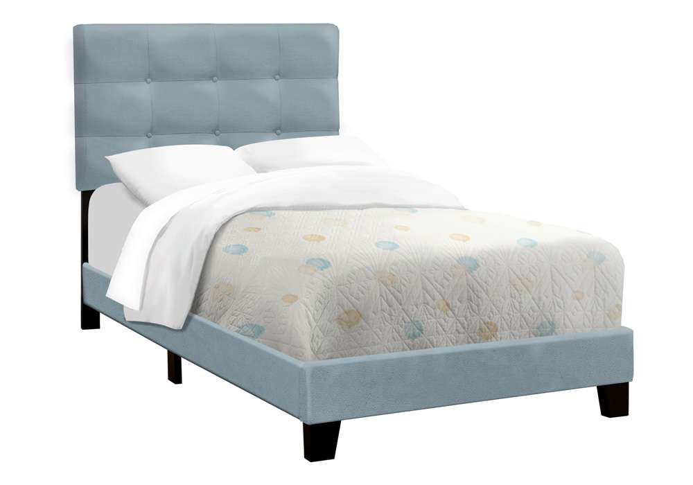 Monarch Specialties - Bed, Twin Size, Upholstered, Bedroom, Frame Only, Youth, Teen, Juvenile, Light Blue Velvet, Transitional - I 5919T veiw 1