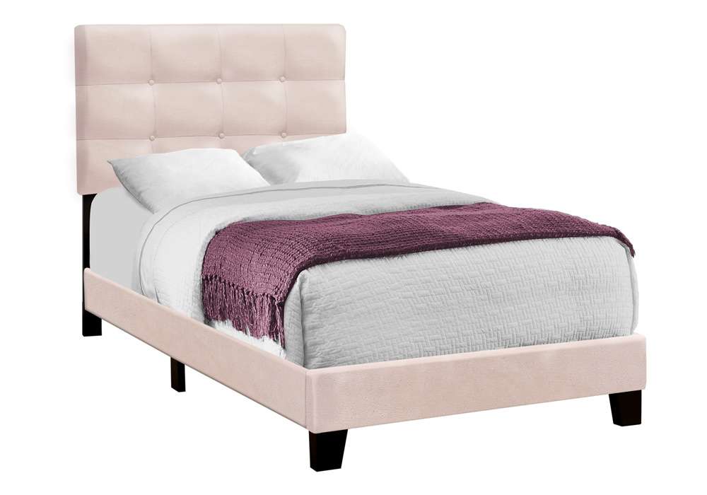 Monarch Specialties - Bed, Twin Size, Upholstered, Bedroom, Frame Only, Youth, Teen, Juvenile, Pink Velvet, Transitional - I 5916T veiw 1