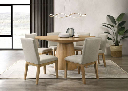 Lilola Home - Jasper Driftwood Finish 7 Piece 59inW Round Dining Table Set with Beige Fabric Chairs - 30018-4 veiw 1