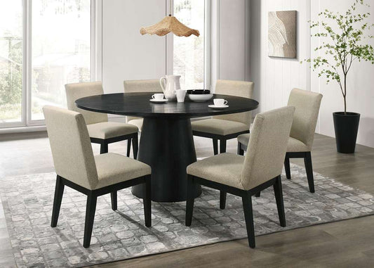 Lilola Home - Jasper Ebony Black 7 Piece 59inW Round Dining Table Set with Beige Fabric Chairs - 30016-4 veiw 1
