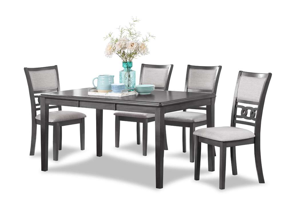 New Classic Furniture - Gia 5-Piece Wood Rectangle Dining Set, 1 Table And 4 Chairs, 60 Inch, Gray - D1701-160-GRY veiw 3
