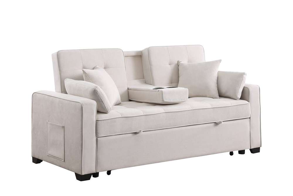 Lilola Home - Cody II 69.5inW Beige Woven Fabric Convertible Sleeper Loveseat with Cup Holder, Charging Ports and Pocket - 83081 veiw 1