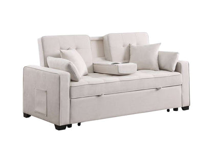 Lilola Home - Cody II 69.5inW Beige Woven Fabric Convertible Sleeper Loveseat with Cup Holder, Charging Ports and Pocket - 83081 veiw 1
