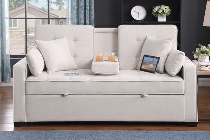 Lilola Home - Cody II 69.5inW Beige Woven Fabric Convertible Sleeper Loveseat with Cup Holder, Charging Ports and Pocket - 83081 veiw 3