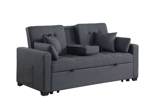 Lilola Home - Cody II 69.5inW Dark Gray Linen Convertible Sleeper Loveseat with Cup Holder, Charging Ports and Pocket - 83083 veiw 1