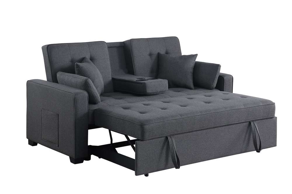Lilola Home - Cody II 69.5inW Dark Gray Linen Convertible Sleeper Loveseat with Cup Holder, Charging Ports and Pocket - 83083 veiw 2
