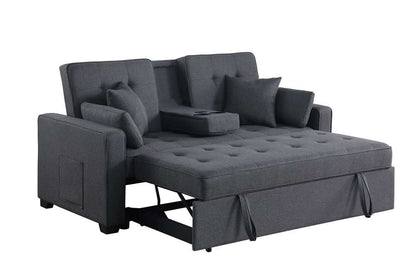 Lilola Home - Cody II 69.5inW Dark Gray Linen Convertible Sleeper Loveseat with Cup Holder, Charging Ports and Pocket - 83083 veiw 2