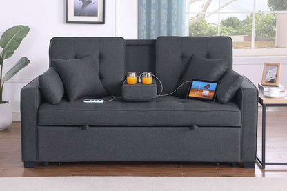Lilola Home - Cody II 69.5inW Dark Gray Linen Convertible Sleeper Loveseat with Cup Holder, Charging Ports and Pocket - 83083 veiw 4
