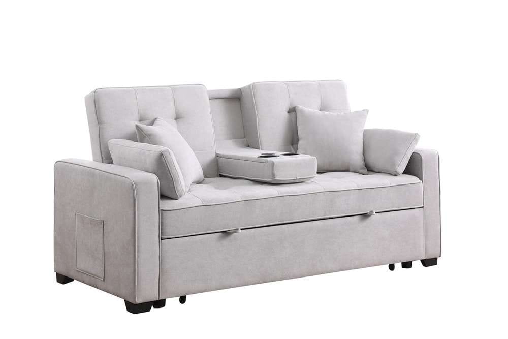 Lilola Home - Cody II 69.5inW Light Gray Woven Fabric Convertible Sleeper Loveseat with Cup Holder, Charging Ports and Pocket - 83082 veiw 1