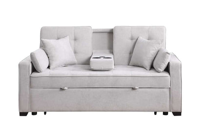 Lilola Home - Cody II 69.5inW Light Gray Woven Fabric Convertible Sleeper Loveseat with Cup Holder, Charging Ports and Pocket - 83082 veiw 2