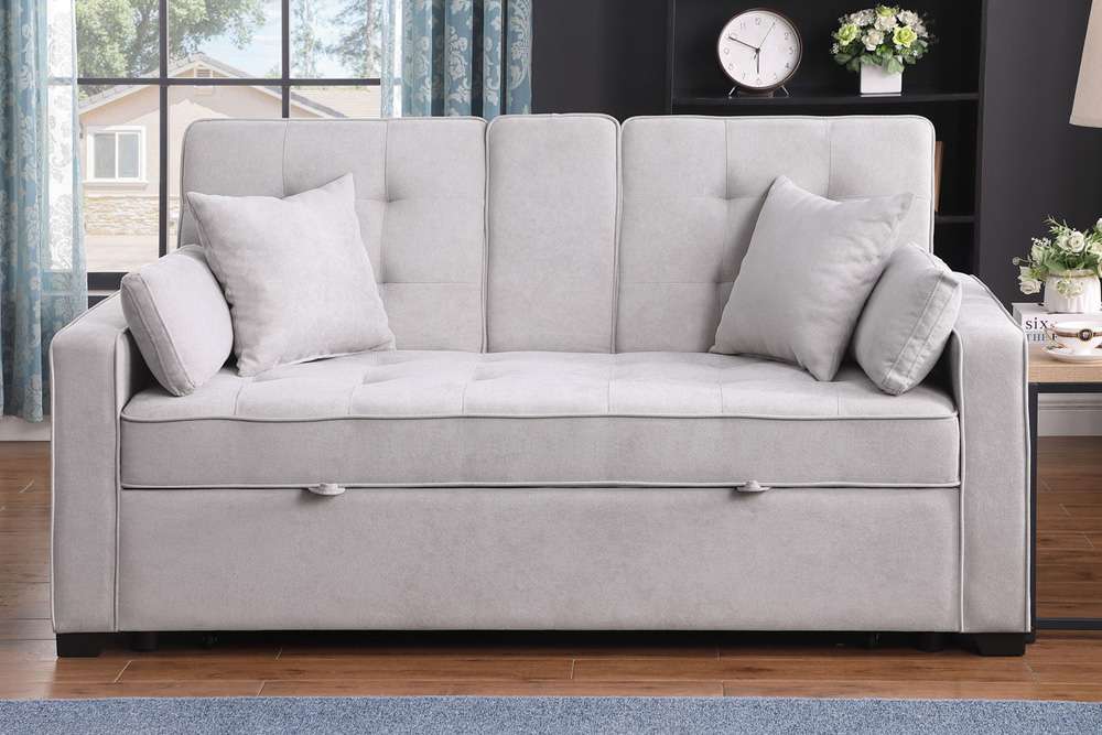 Lilola Home - Cody II 69.5inW Light Gray Woven Fabric Convertible Sleeper Loveseat with Cup Holder, Charging Ports and Pocket - 83082 veiw 3