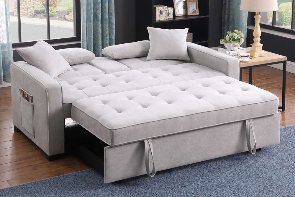 Lilola Home - Cody II 69.5inW Light Gray Woven Fabric Convertible Sleeper Loveseat with Cup Holder, Charging Ports and Pocket - 83082 veiw 4