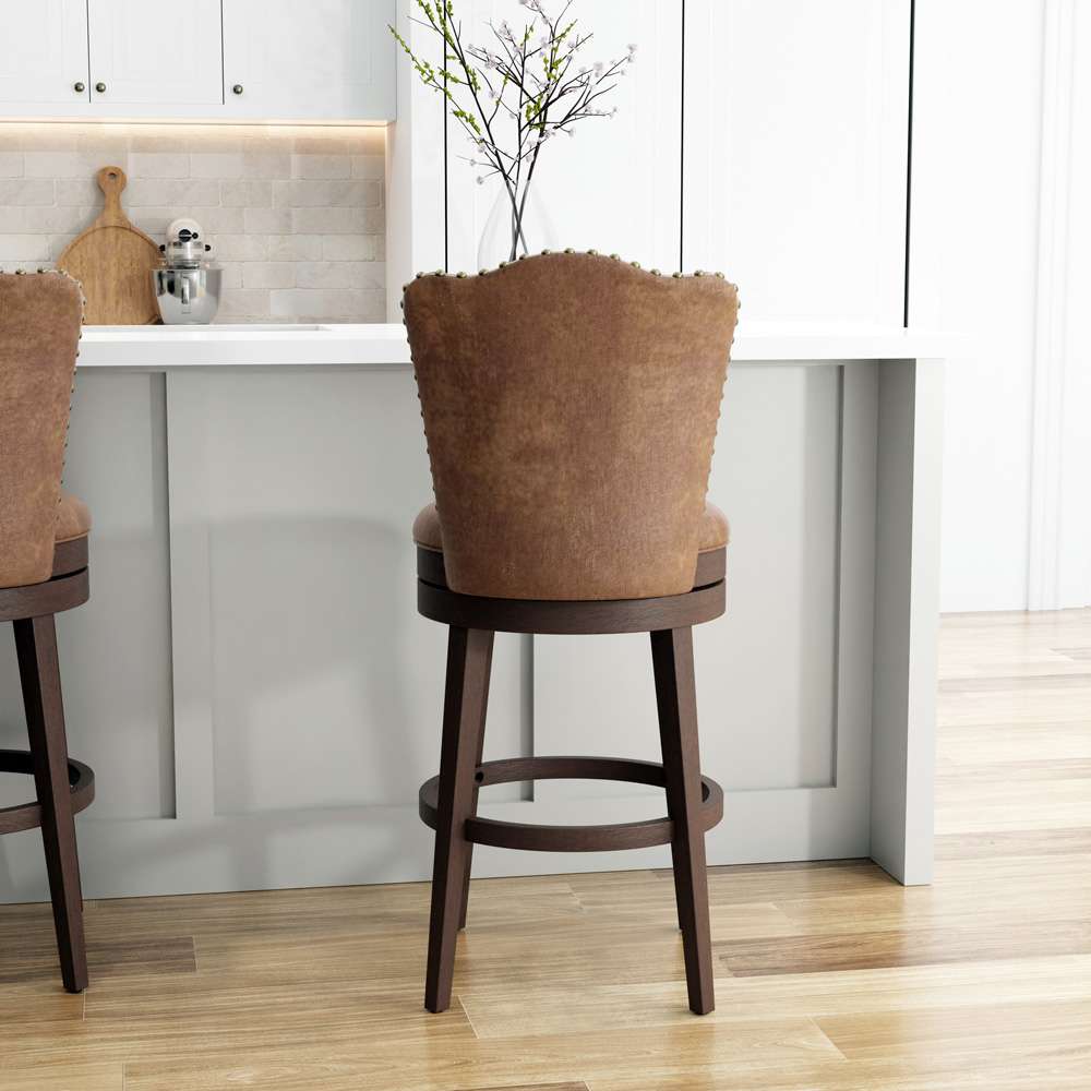 Hillsdale Furniture - Edenwood Wood Bar Height Swivel Stool, Chocolate with Chestnut Faux Leather - 5945-830 veiw 3