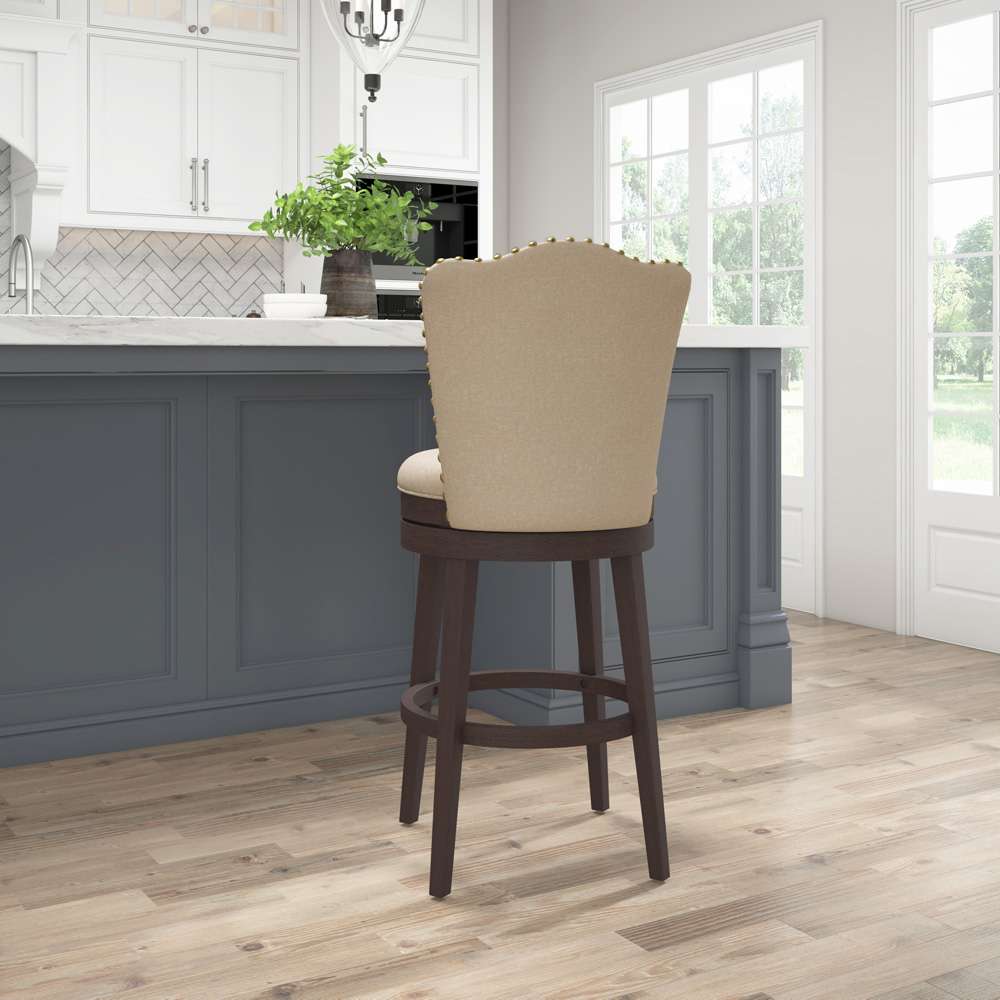 Hillsdale Furniture - Edenwood Wood Bar Height Swivel Stool, Smoke Chocolate with Cream Fabric - 5945-832 veiw 3