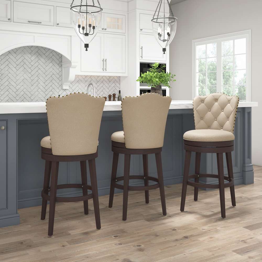 Hillsdale Furniture - Edenwood Wood Bar Height Swivel Stool, Smoke Chocolate with Cream Fabric - 5945-832 veiw 4