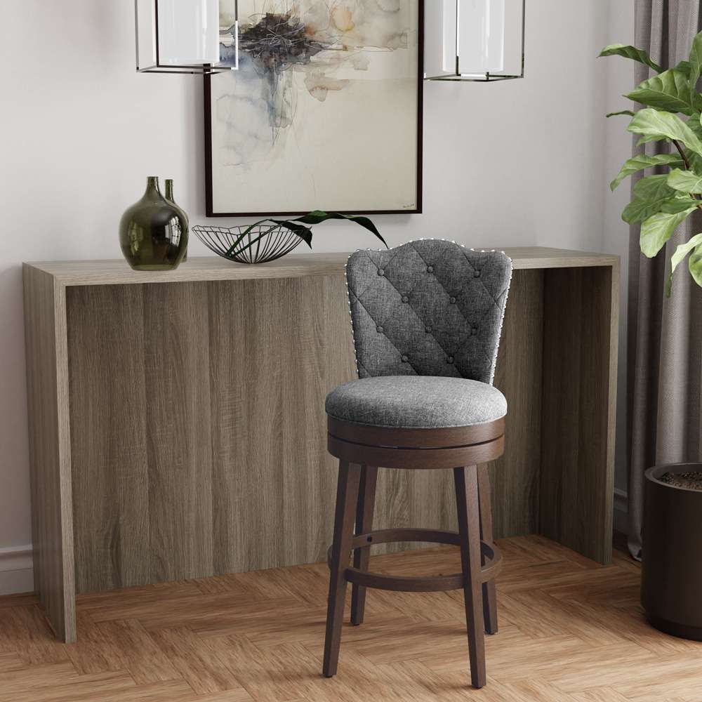 Hillsdale Furniture - Edenwood Wood Bar Height Swivel Stool, Chocolate with Smoke Gray Fabric - 5945-831 veiw 2