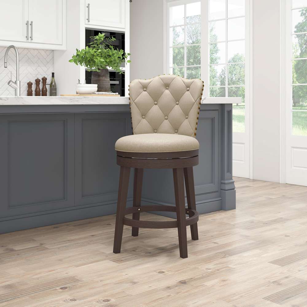 Hillsdale Furniture - Edenwood Wood Counter Height Swivel Stool, Smoke Chocolate with Cream Fabric - 5945-828 veiw 2