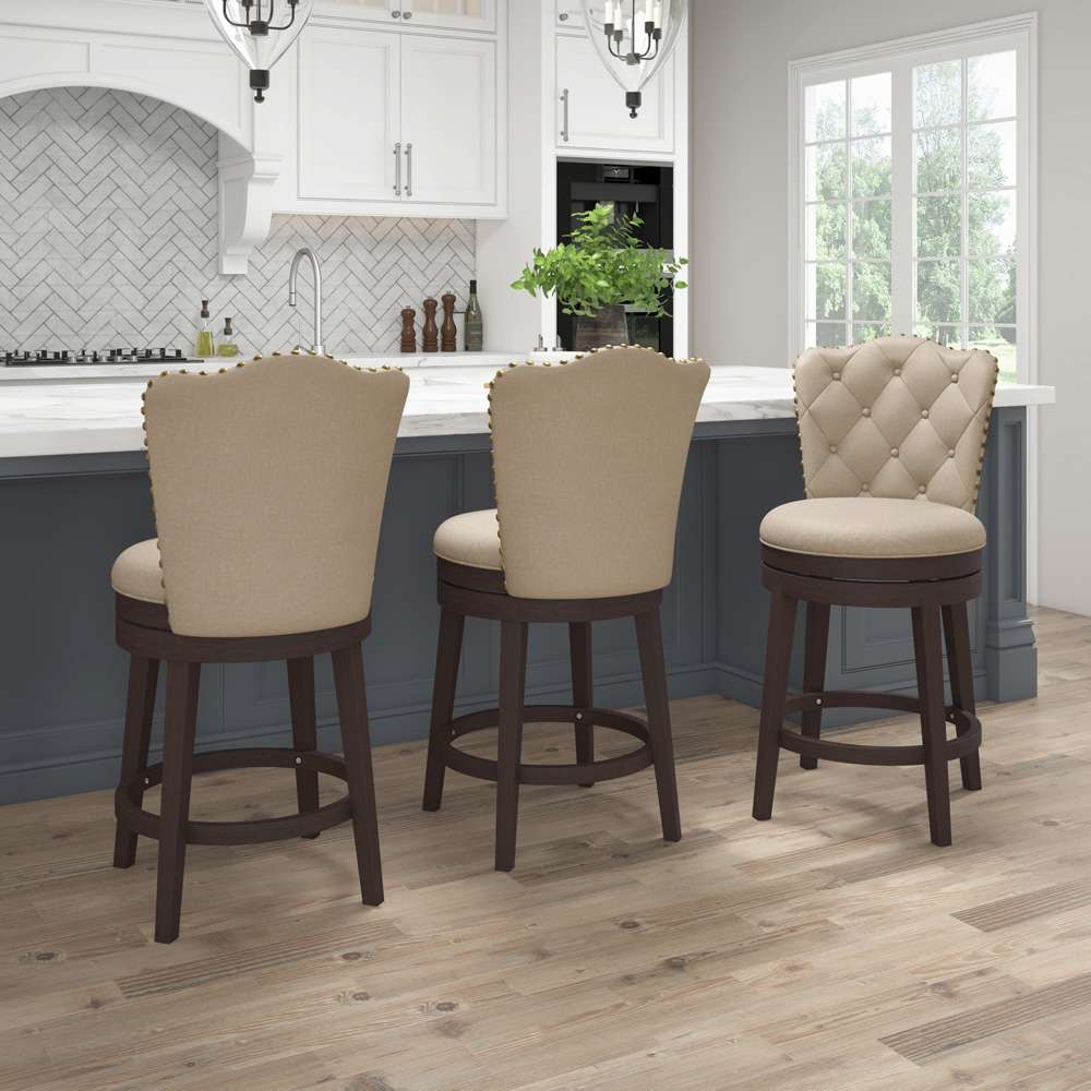 Hillsdale Furniture - Edenwood Wood Counter Height Swivel Stool, Smoke Chocolate with Cream Fabric - 5945-828 veiw 4