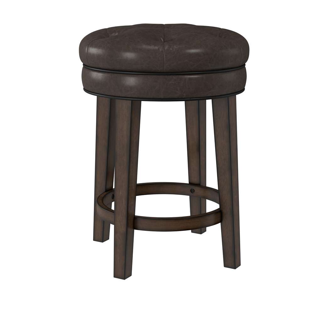 Hillsdale Furniture - Krauss Wood Backless Counter Height Swivel Stool, Dark Brown with Charcoal PU - 5914-829 veiw 1