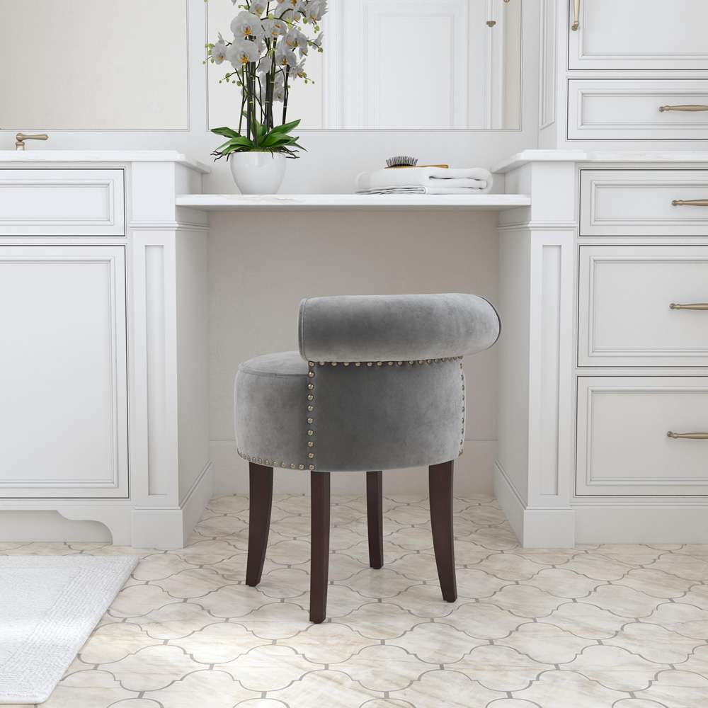 Hillsdale Furniture - Lena Wood and Upholstered Vanity Stool, Espresso with Steel Gray Velvet - 51083 veiw 4