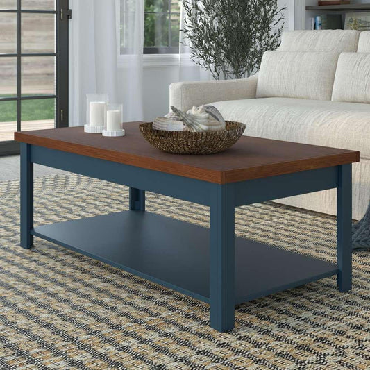 Legends Furniture - Bridgevine Home 48 in. Blue Denim and Whiskey Brown Finish Solid Wood Coffee Table - NT4210.BWK veiw 2