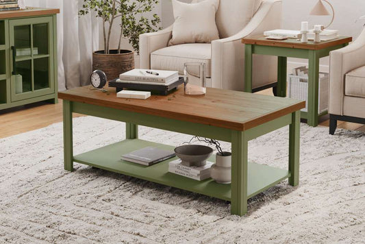 Legends Furniture - Bridgevine Home 48in Sage Green and Fruitwood Finish Solid Wood Coffee Table - VY4210.SFL veiw 2