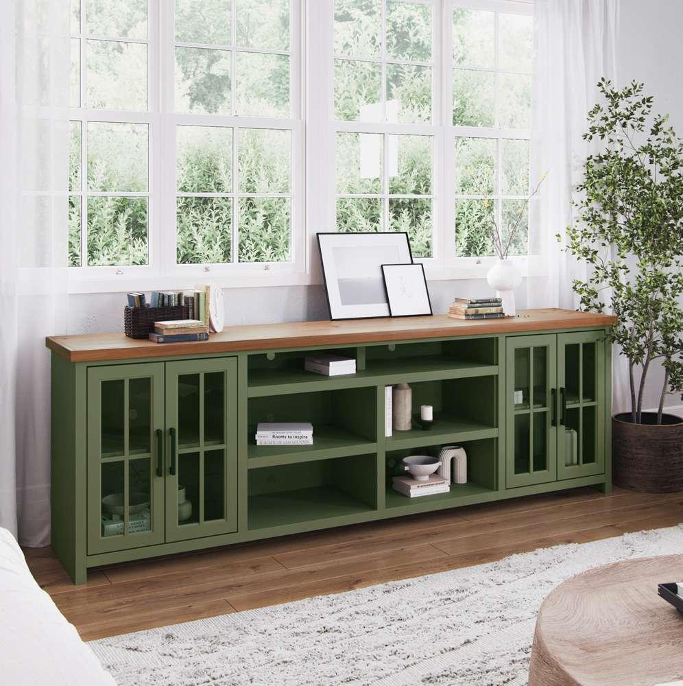 Legends Furniture - Bridgevine Home 96 in. Sage and Fruitwood Finish Solid Wood TV stand - VY1211.SFL veiw 2