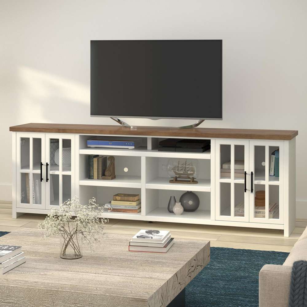 Legends Furniture - Bridgevine Home 96 in. Whitewash and Barnwood Finish Solid Wood TV stand - HT1211.BJW veiw 2