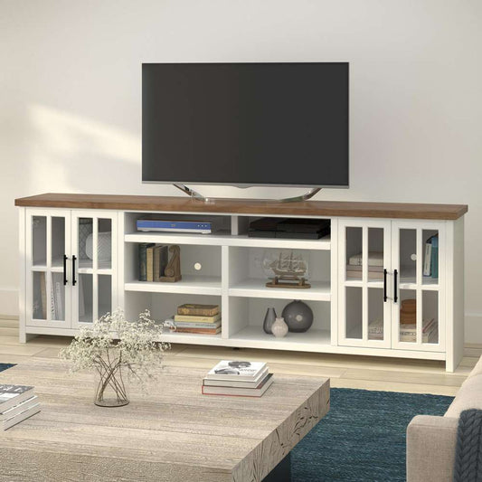 Legends Furniture - Bridgevine Home 96 in. Whitewash and Barnwood Finish Solid Wood TV stand - HT1211.BJW veiw 2