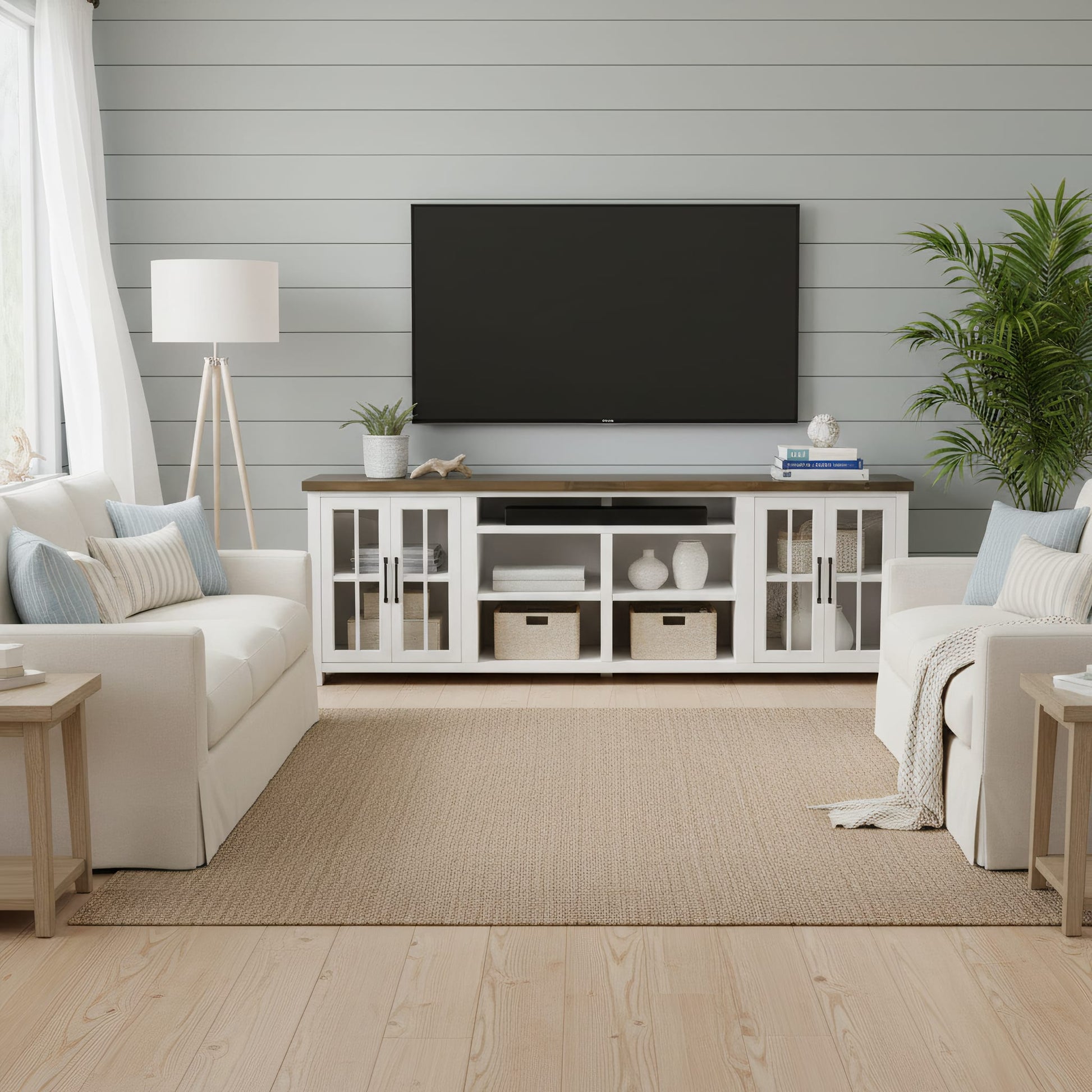 Legends Furniture - Bridgevine Home 96 in. Whitewash and Barnwood Finish Solid Wood TV stand - HT1211.BJW view 5
