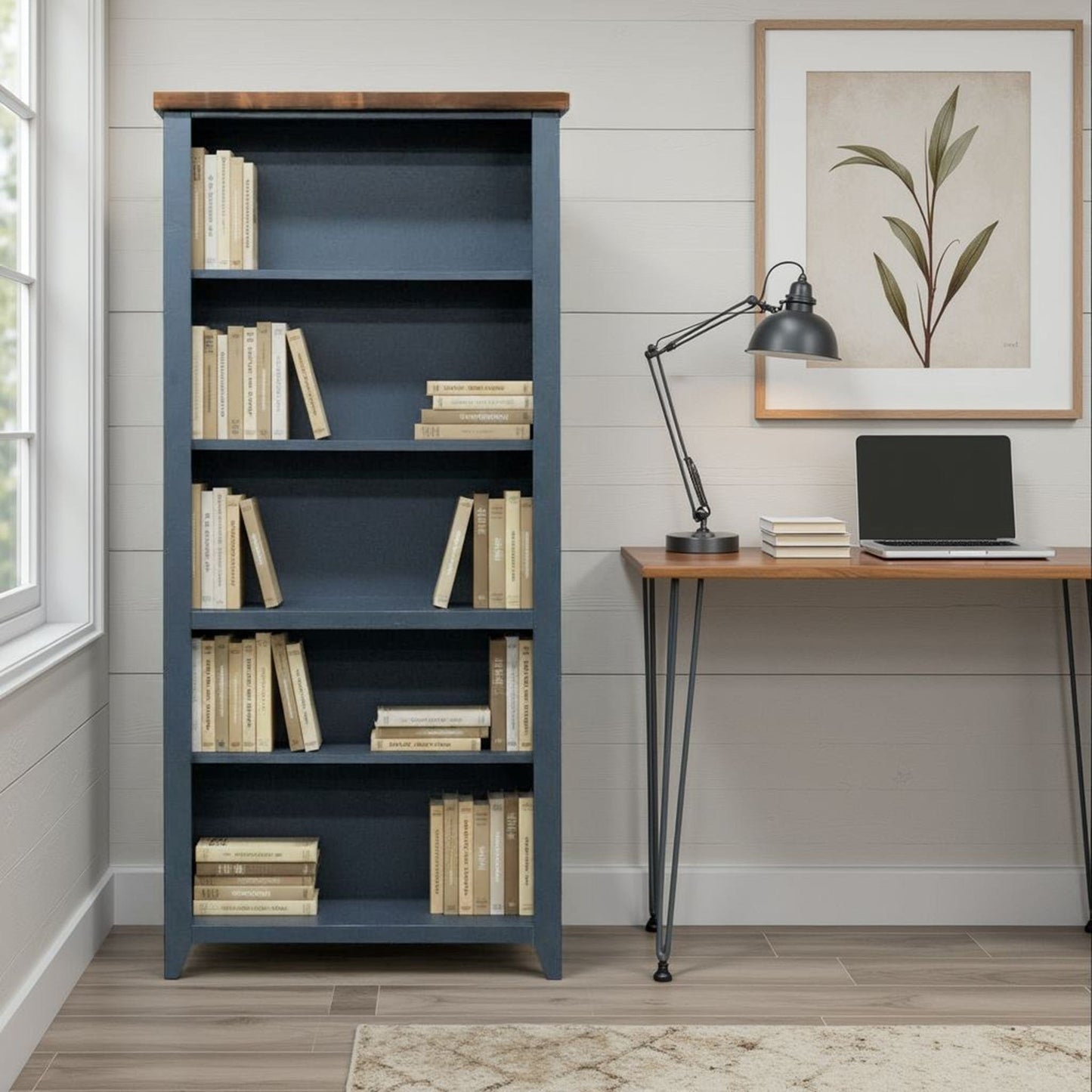Legends Furniture - Bridgevine Home 72 in. H x 33 in. W5-Shelf Blue and Brown Finish Solid Wood Bookshelf - NT6672.BWK view 6