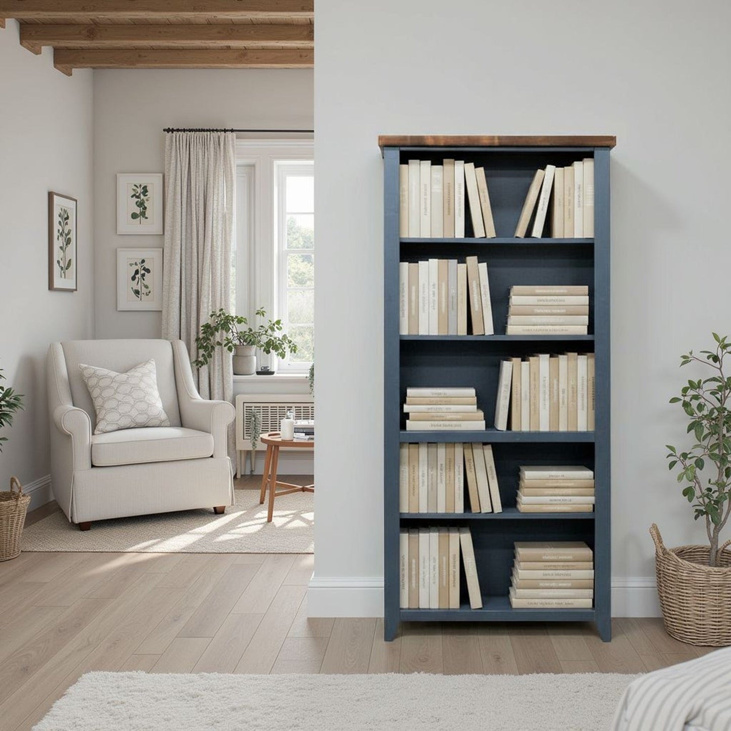 Legends Furniture - Bridgevine Home 72 in. H x 33 in. W5-Shelf Blue and Brown Finish Solid Wood Bookshelf - NT6672.BWK view 7