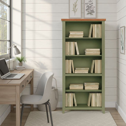 Legends Furniture - Bridgevine Home 72 in. H x 33 in. W5-Shelf Sage Green and Fruitwood Finish Solid Wood Bookshelf - VY6672.SFL view 6