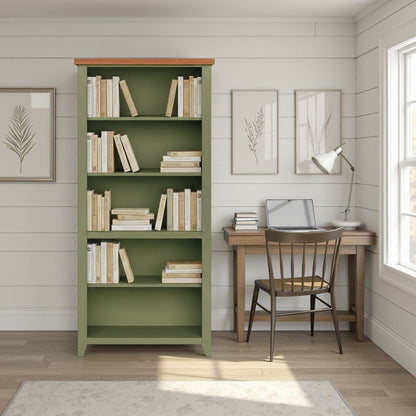 Legends Furniture - Bridgevine Home 72 in. H x 33 in. W5-Shelf Sage Green and Fruitwood Finish Solid Wood Bookshelf - VY6672.SFL view 7