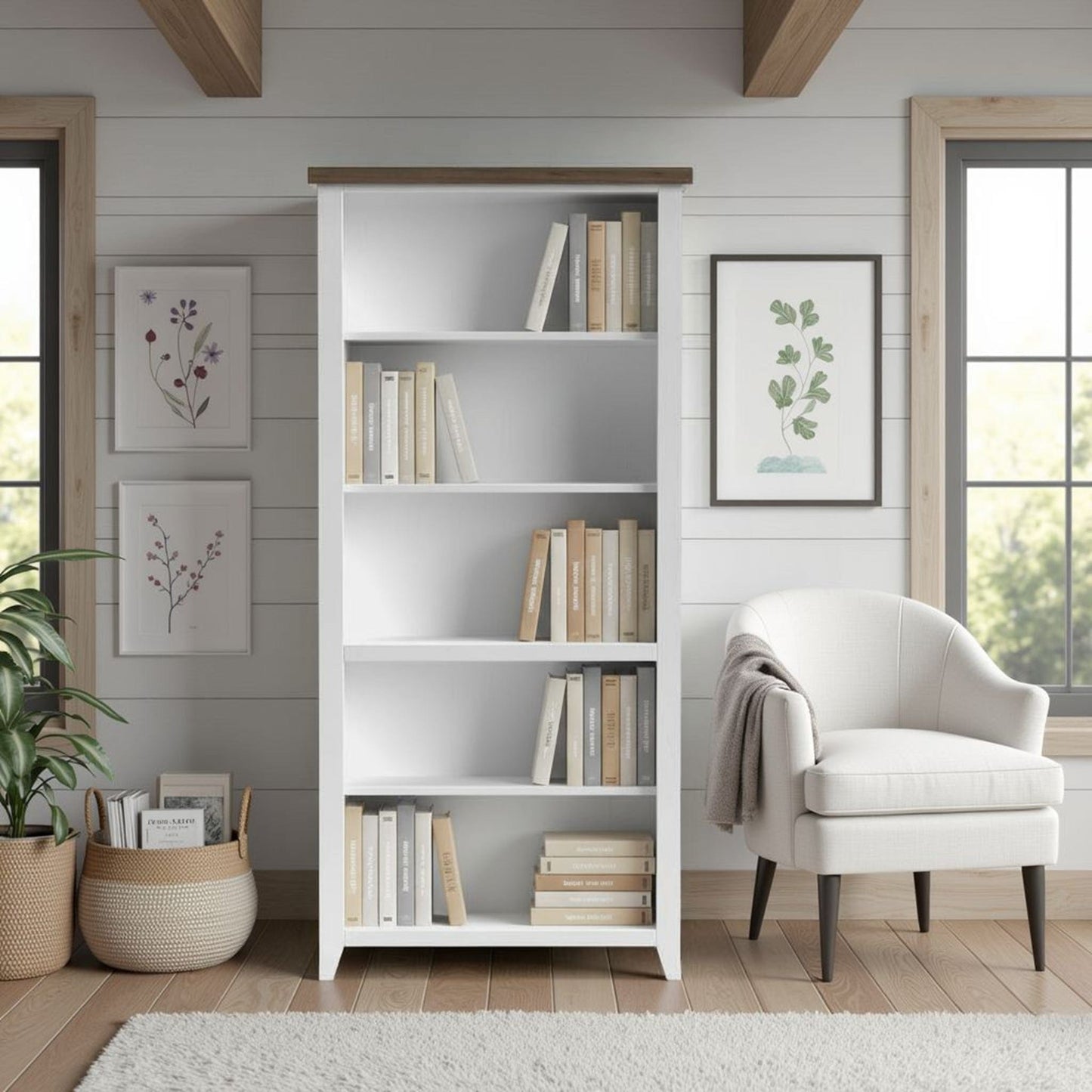 Legends Furniture - Bridgevine Home 72 in. H x 33 in. W5-Shelf White Wash and Barnwood Finish Solid Wood Bookshelf - HT6672.BJW view 6