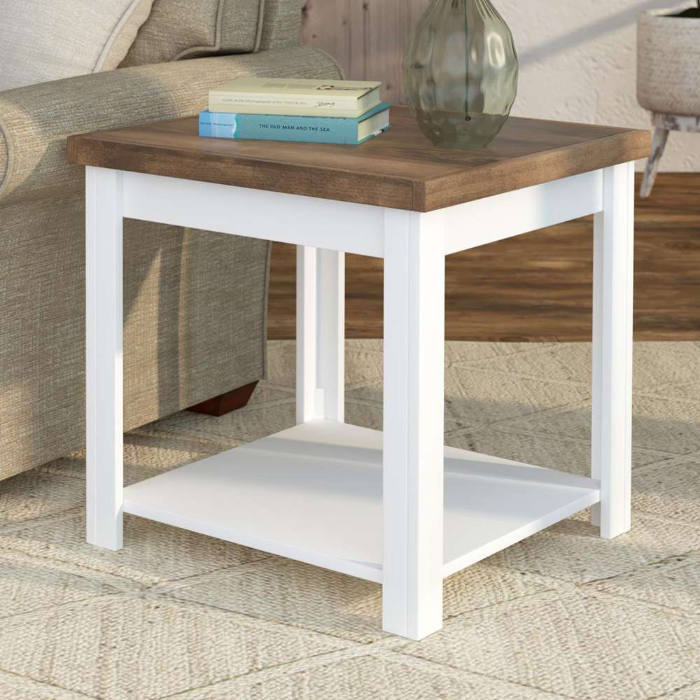Legends Furniture - Bridgevine Home 24 in. W x 24 in. H White Wash and Brown Finish Solid Wood Side Table - HT4110.BJW veiw 1
