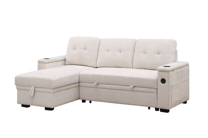 Lilola Home - Ashlyn II 84inW Beige Woven Fabric Reversible Sleeper Sectional Sofa with Storage Chaise, Storage Arm, Cup Holder, Charging Ports, and Pockets - 81447 veiw 1