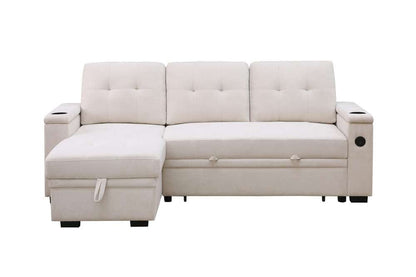 Lilola Home - Ashlyn II 84inW Beige Woven Fabric Reversible Sleeper Sectional Sofa with Storage Chaise, Storage Arm, Cup Holder, Charging Ports, and Pockets - 81447 veiw 3