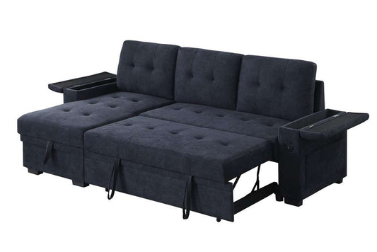 Lilola Home - Ashlyn II 84inW Dark Gray Woven Fabric Reversible Sleeper Sectional Sofa with Storage Chaise, Storage Arm, Cup Holder, Charging Ports, and Pockets - 81445 veiw 2