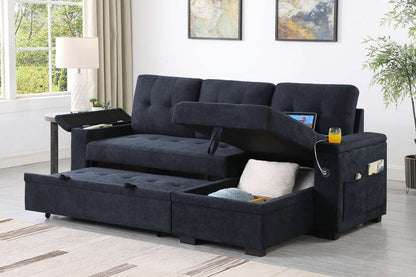 Lilola Home - Ashlyn II 84inW Dark Gray Woven Fabric Reversible Sleeper Sectional Sofa with Storage Chaise, Storage Arm, Cup Holder, Charging Ports, and Pockets - 81445 veiw 6
