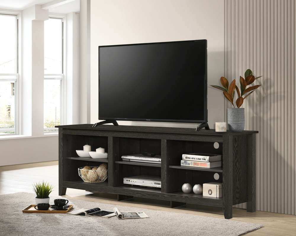 Lilola Home - Benito Dark Gray 70inW TV Stand with Open Shelves and Cable Management - 97012 veiw 2