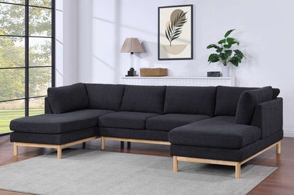 Lilola Home - Hallie Black Sherpa 124in Wide Double Chaise U-Shape Sectional Sofa - 83125 veiw 1
