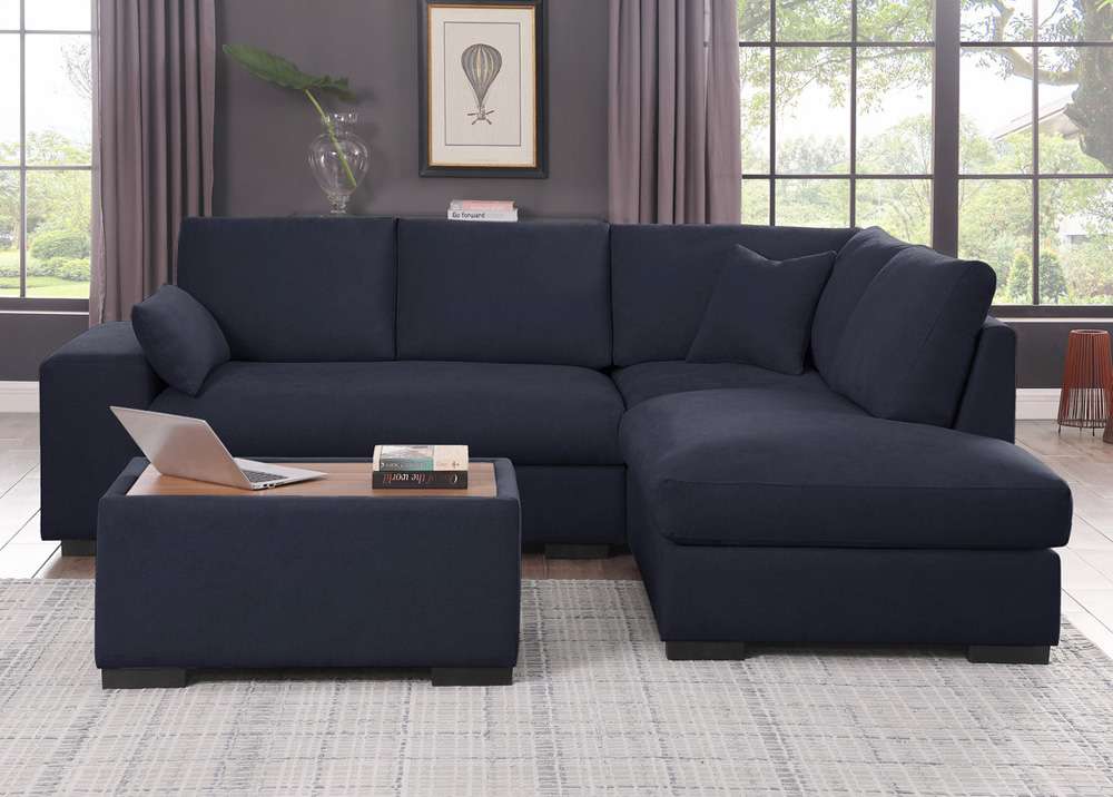 Lilola Home - Joshua 100inW Dark Gray Woven Fabric Sectional Sofa with Right Facing Chaise and Console Ottoman - 89291 veiw 5