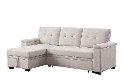 Lilola Home - Lucca II 84.5inW Beige Woven Fabric Reversible Sleeper Sectional Sofa with Storage Chaise - 81522 veiw 1