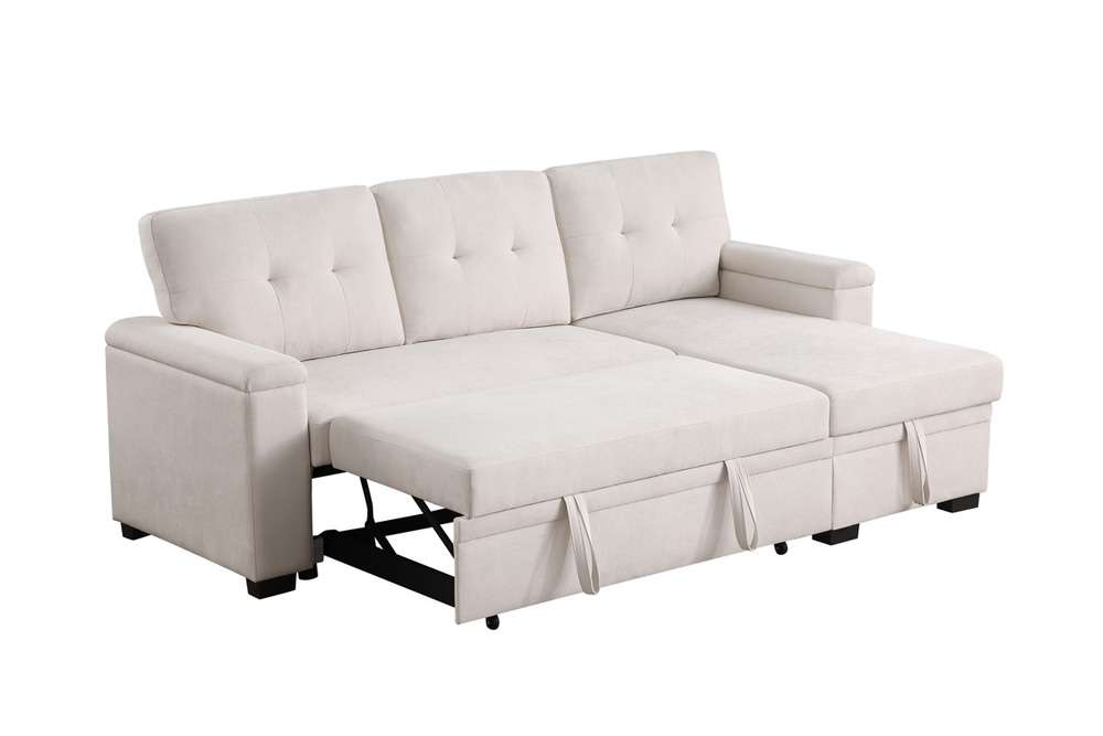 Lilola Home - Lucca II 84.5inW Beige Woven Fabric Reversible Sleeper Sectional Sofa with Storage Chaise - 81522 veiw 2