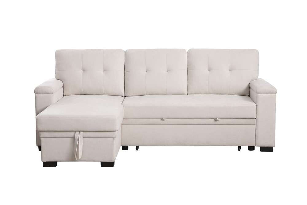 Lilola Home - Lucca II 84.5inW Beige Woven Fabric Reversible Sleeper Sectional Sofa with Storage Chaise - 81522 veiw 3