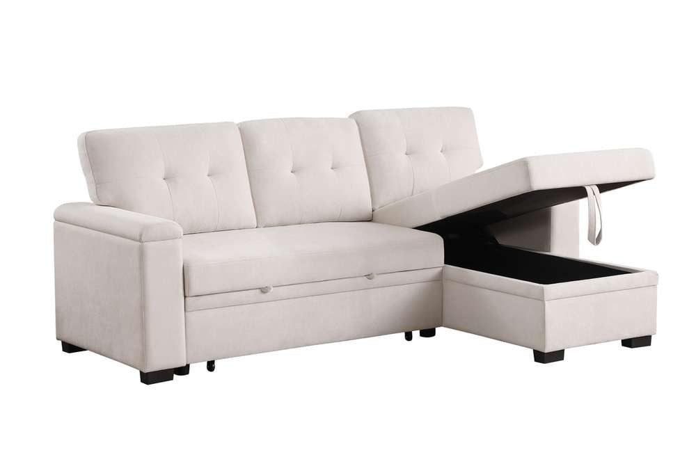 Lilola Home - Lucca II 84.5inW Beige Woven Fabric Reversible Sleeper Sectional Sofa with Storage Chaise - 81522 veiw 4