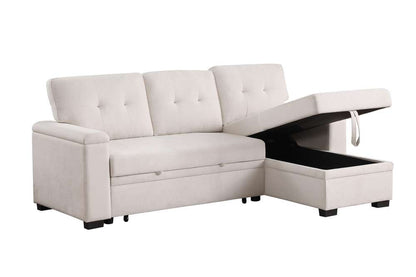Lilola Home - Lucca II 84.5inW Beige Woven Fabric Reversible Sleeper Sectional Sofa with Storage Chaise - 81522 veiw 4