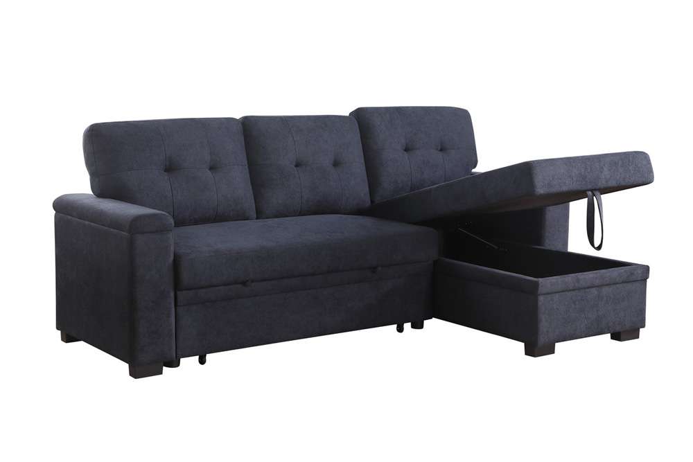 Lilola Home - Lucca II 84.5inW Dark Gray Woven Fabric Reversible Sleeper Sectional Sofa with Storage Chaise - 81520 veiw 4